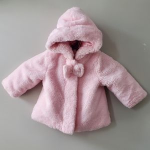 LITTLE ME Infant Girls Pink Fuzzy Fleece, Hooded Jacket